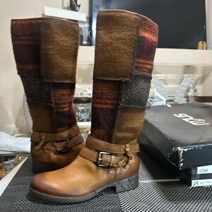 MJUS Brown Plaid Knee-High Boots